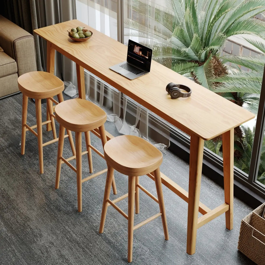 Modern Rectangular Natural Wood Bar Table With Footrest