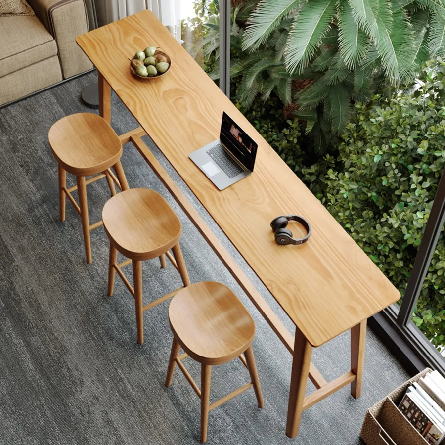 Modern Rectangular Natural Wood Bar Table With Footrest