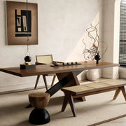 Modern Rectangular Walnut Solid Pine Dining Table with Iron Base