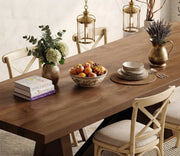 Modern Rectangular Walnut Solid Pine Dining Table with Iron Base