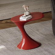 Modern Red Oval Sculpted Pedestal Side Table