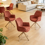 Modern Red Upholstered Swivel Curved Back Arm Dining Chair