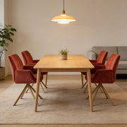 Modern Red Upholstered Swivel Curved Back Arm Dining Chair