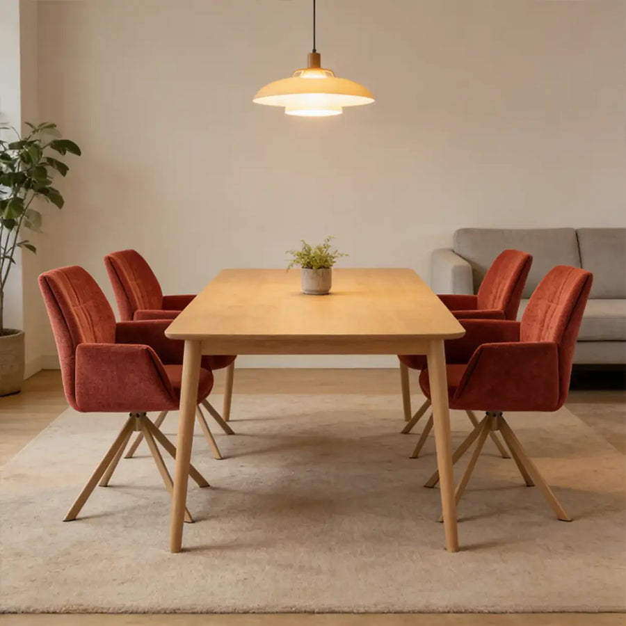 Modern Red Upholstered Swivel Curved Back Arm Dining Chair