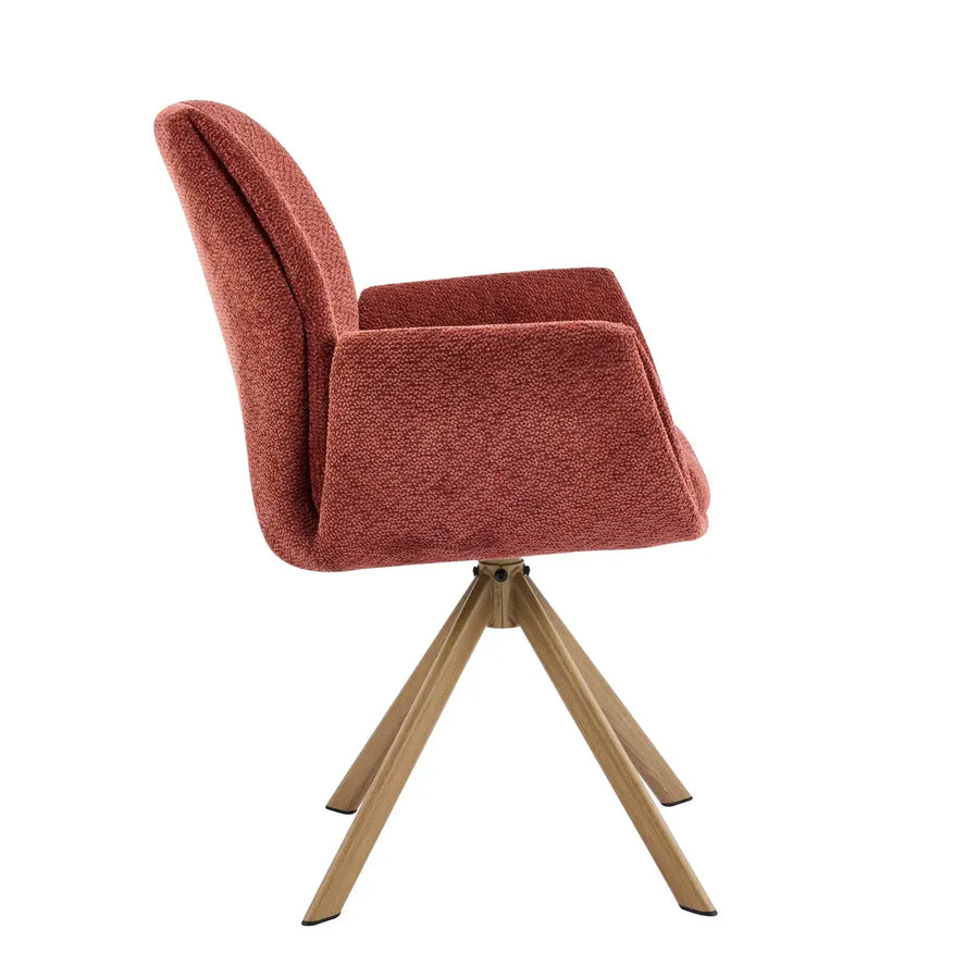 Modern Red Upholstered Swivel Curved Back Arm Dining Chair