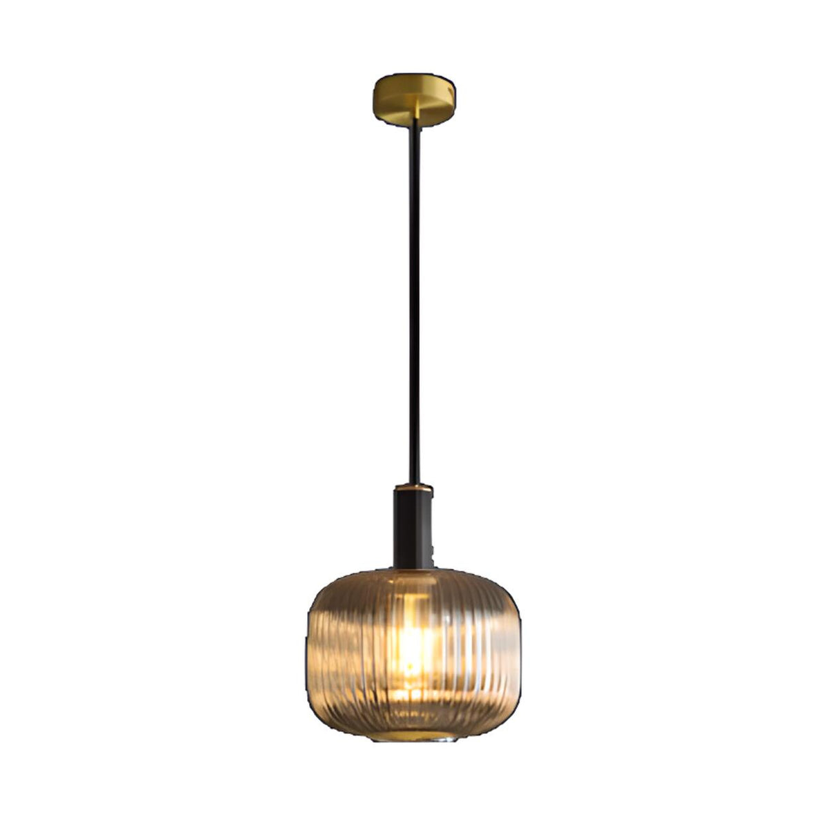 Modern Ribbed Clear Glass Black Cylinder Pendant Light