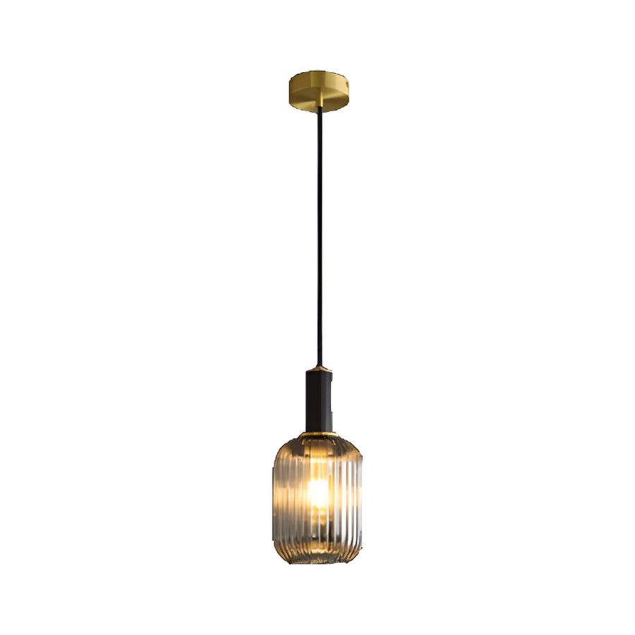 Modern Ribbed Clear Glass Black Cylinder Pendant Light