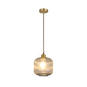 Modern Ribbed Clear Glass Black Cylinder Pendant Light