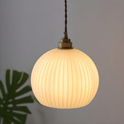 Modern Ribbed  Globe Glass Pendant Light Flexible Length