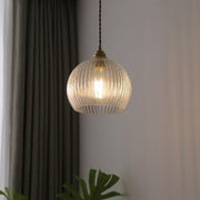 Modern Ribbed  Globe Glass Pendant Light Flexible Length