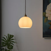 Modern Ribbed  Globe Glass Pendant Light Flexible Length