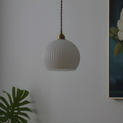 Modern Ribbed  Globe Glass Pendant Light Flexible Length