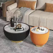 Modern Ribbed Round Coffee Tables Set for Living Room