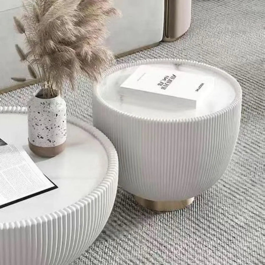 Modern Ribbed Round Coffee Tables Set for Living Room