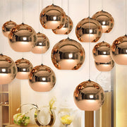 Modern Rose Gold Mirrored Glass Globe Bar Pendant Light