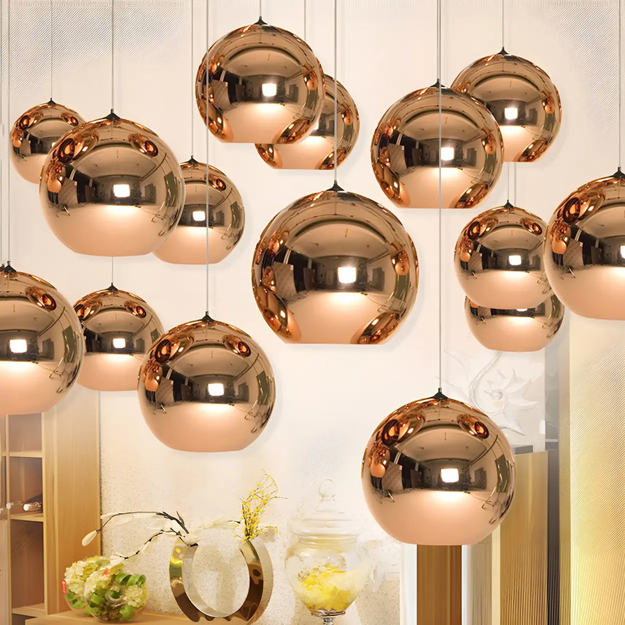 Modern Rose Gold Mirrored Glass Globe Bar Pendant Light