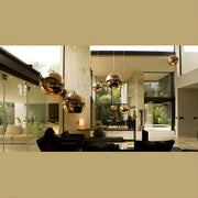 Modern Rose Gold Mirrored Glass Globe Bar Pendant Light