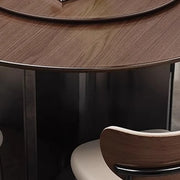 Modern Rotating Lazy Susan Round Brown Wood Dining Table