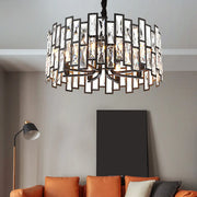 Modern Round Crystal Chandelier Living Room Black