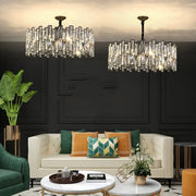 Modern Round Crystal Chandelier Living Room Black