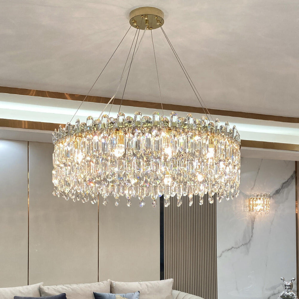 Modern Round Crystal Pendant Chandelier Adjustable Height