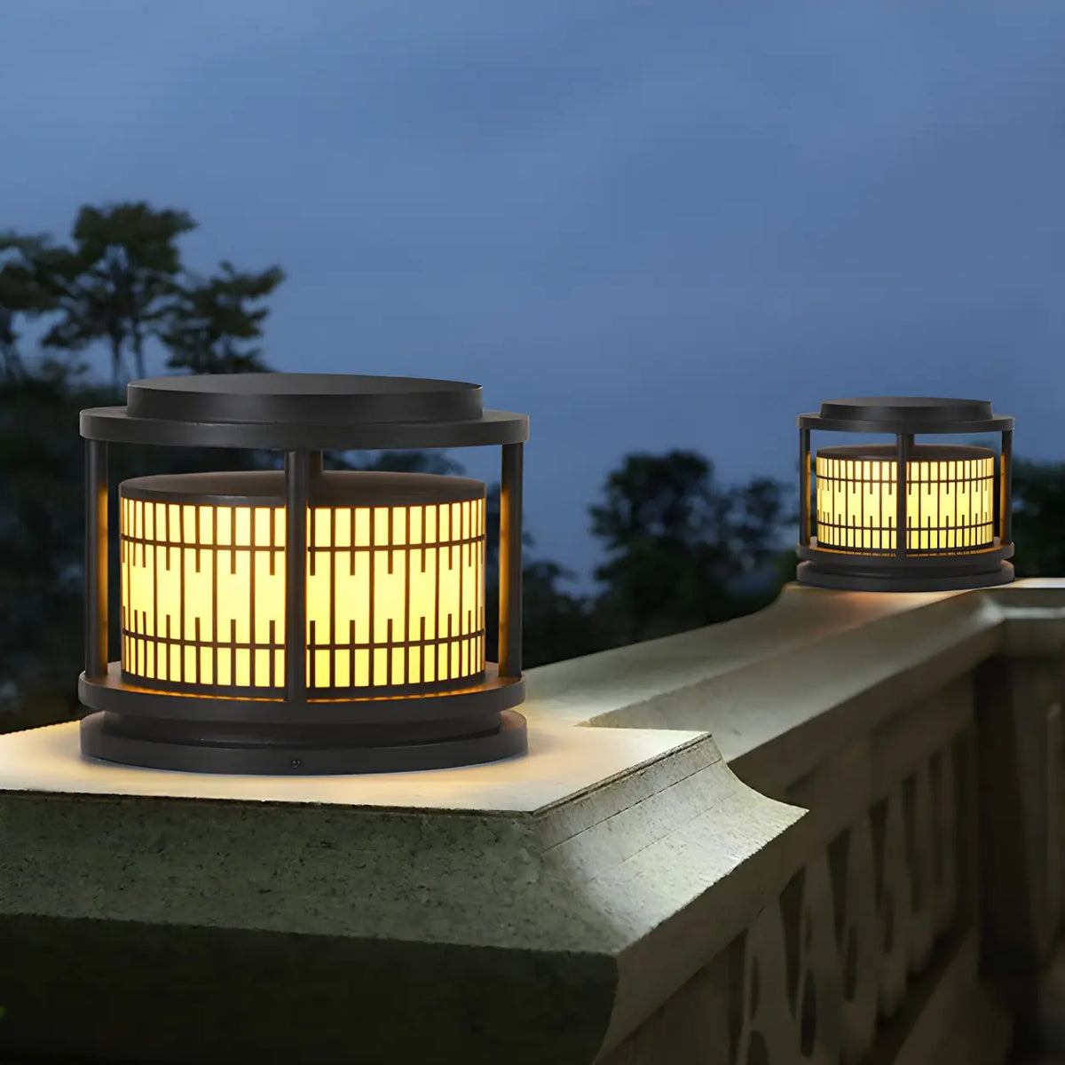 Modern Round Lantern Outdoor Waterproof Solar Pillar Light