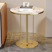 Modern Round Side Table with Sturdy Metal Base and Stone Top
