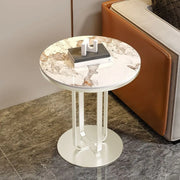 Modern Round Side Table with Sturdy Metal Base and Stone Top