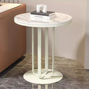 Modern Round Side Table with Sturdy Metal Base and Stone Top