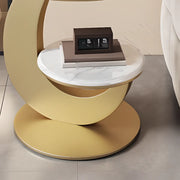 Modern Round Wood Pedestal Side Table with Dual Shelves