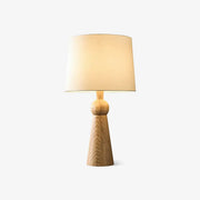Modern Rusitic Wood Tapered Base Drum Fabric Table Lamp