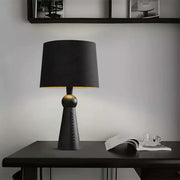 Modern Rusitic Wood Tapered Base Drum Fabric Table Lamp