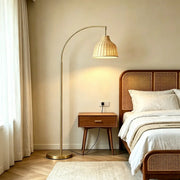 Modern Rustic Gold Woven Rattan Arched Floor Lamp