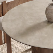 Modern Scandinavian Khaki Stone Round Wood Base Dining Table