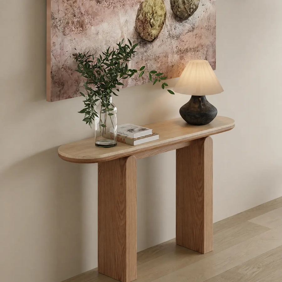 Modern Scratch Resistant Oval Stone Top Console Table