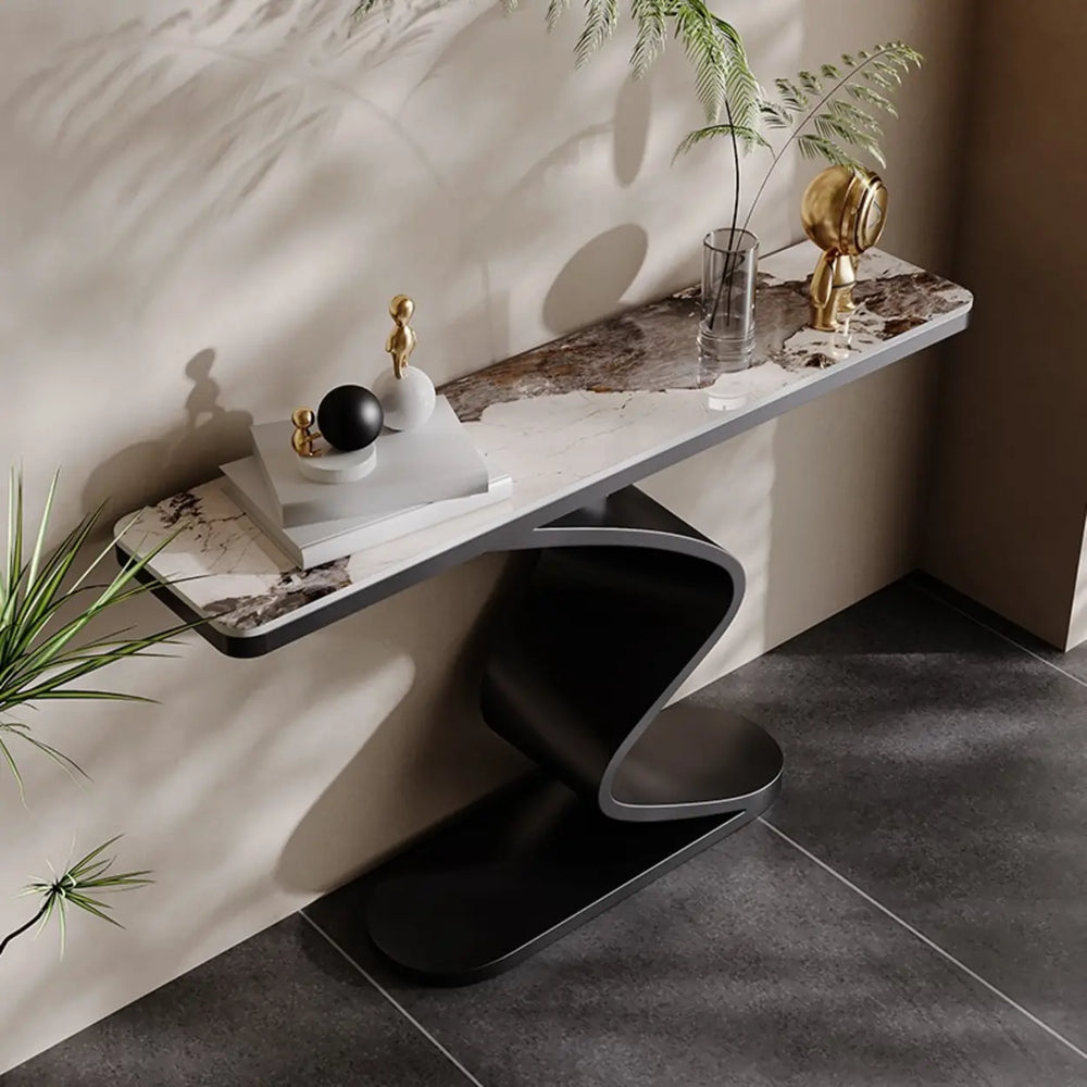Modern Scratch Resistant Stone Top Curved Base Console Table