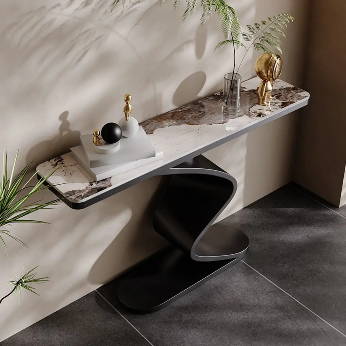 Modern Scratch Resistant Stone Top Curved Base Console Table