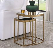 Modern Set of 2 Glass Top Gold Nesting Side Table