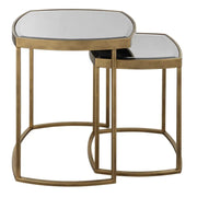 Modern Set of 2 Glass Top Gold Nesting Side Table