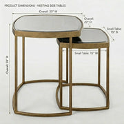 Modern Set of 2 Glass Top Gold Nesting Side Table