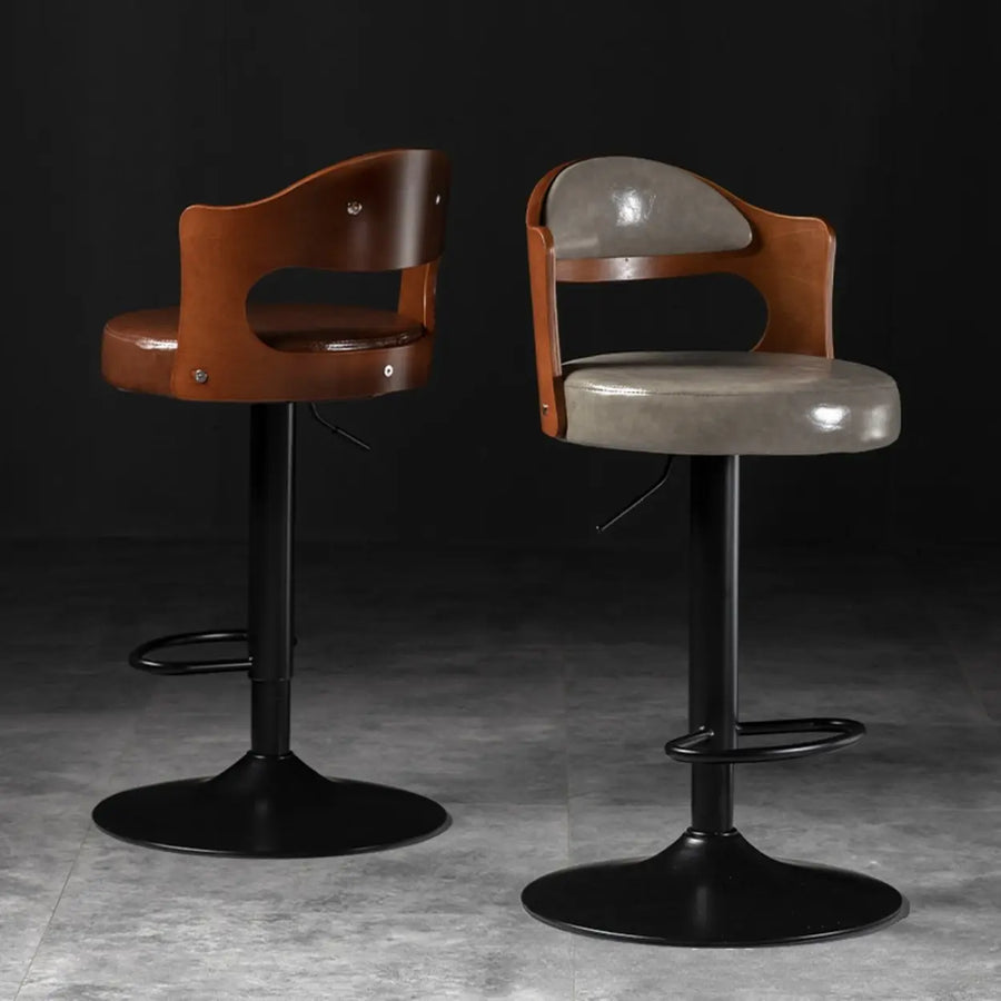 Modern Simple Gray Rotatable Round Bar Stool with Back