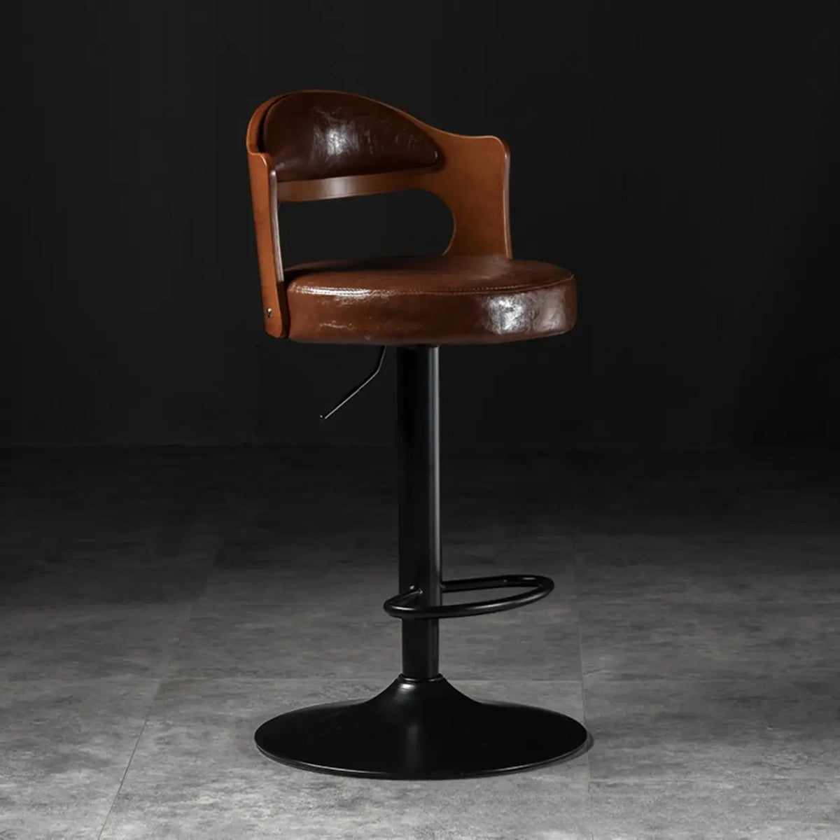 Modern Simple Gray Rotatable Round Bar Stool with Back