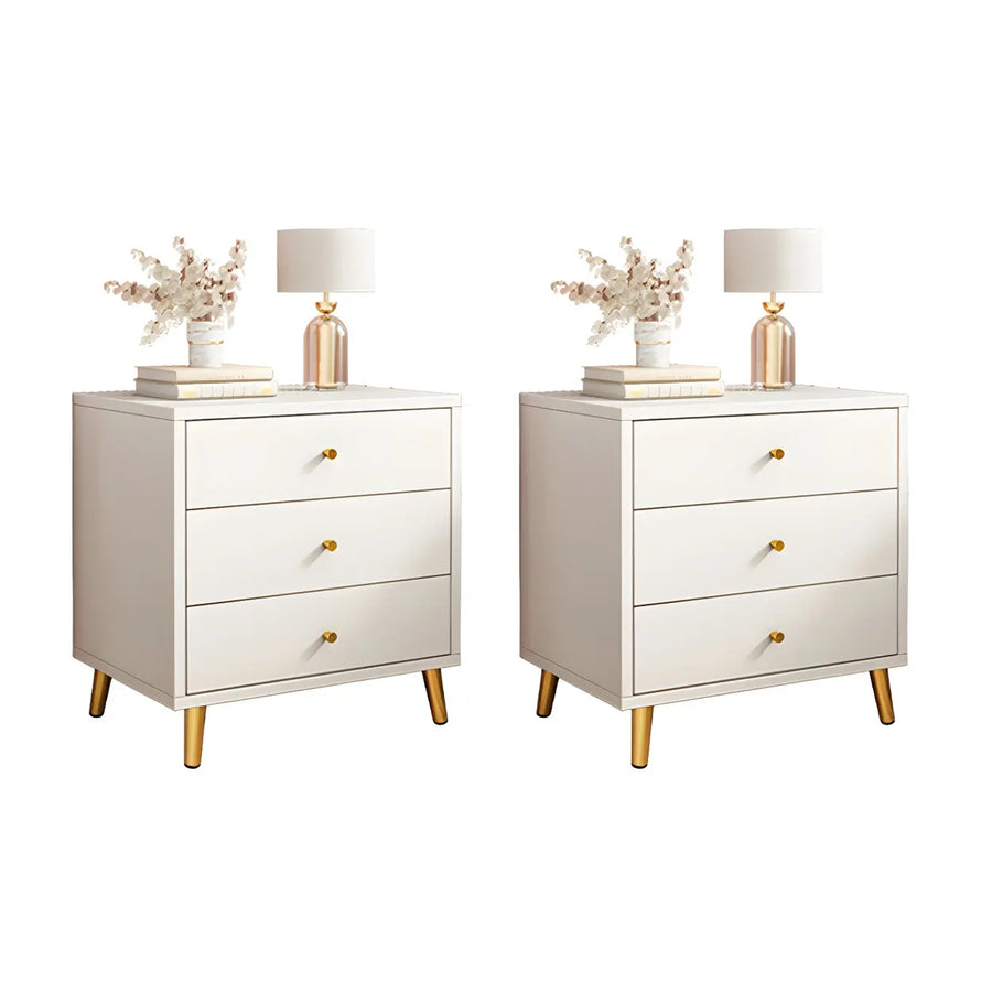 Modern Sleek Wood White Two-Drawer Storage Nightstand