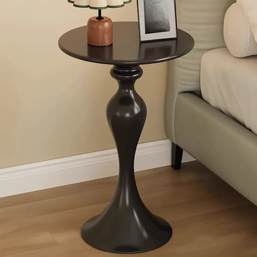 Modern Small Black Round Sculpted Pedestal Metal Side Table