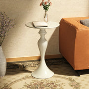 Modern Small Black Round Sculpted Pedestal Metal Side Table