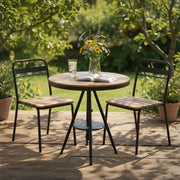Modern Small Outdoor Round Brown Patio Table with Shelf