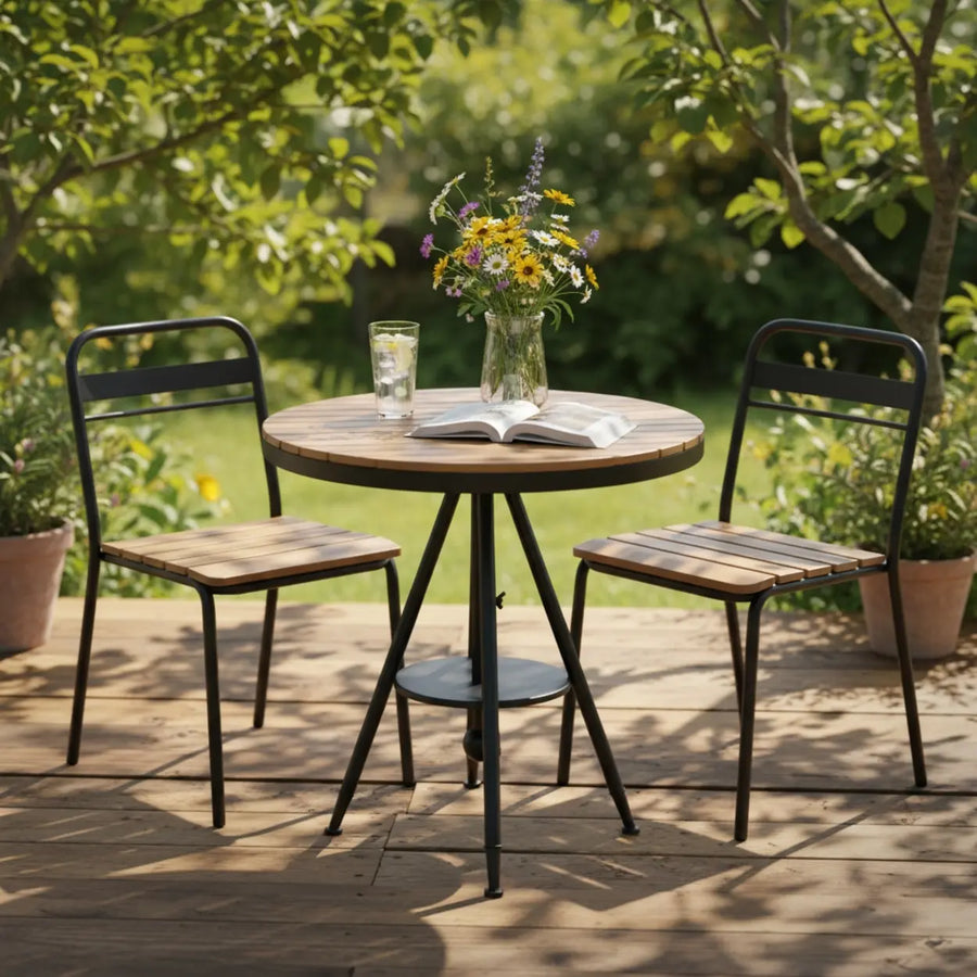 Modern Small Outdoor Round Brown Patio Table with Shelf