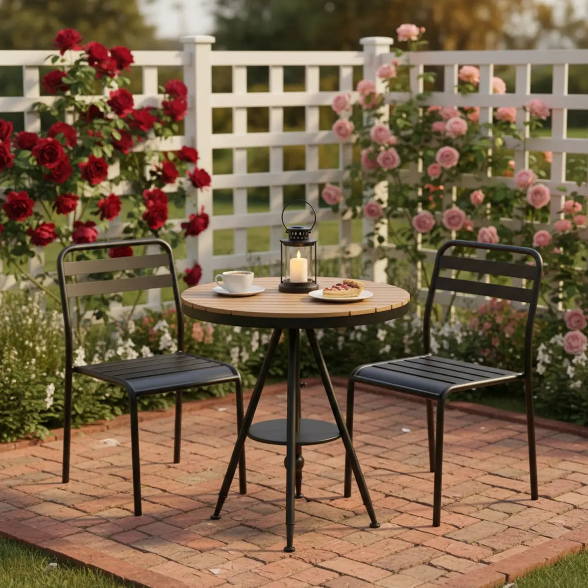 Modern Small Outdoor Round Brown Patio Table with Shelf