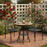 Modern Small Outdoor Round Brown Patio Table with Shelf