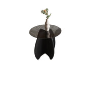 Modern Small Round Gray Glass Coffee Table with Wood Base